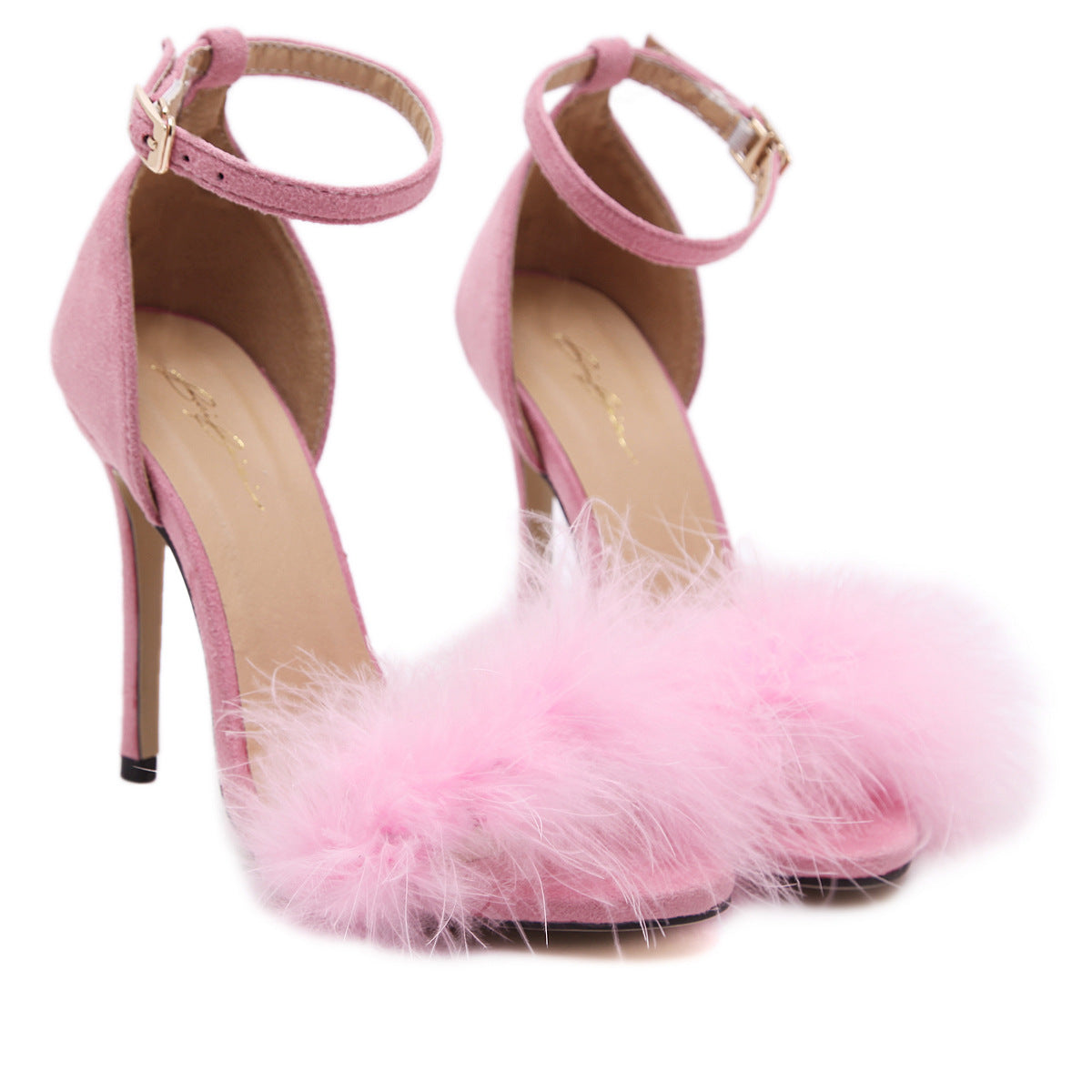American Furry High Heel Feather Sandals For Women