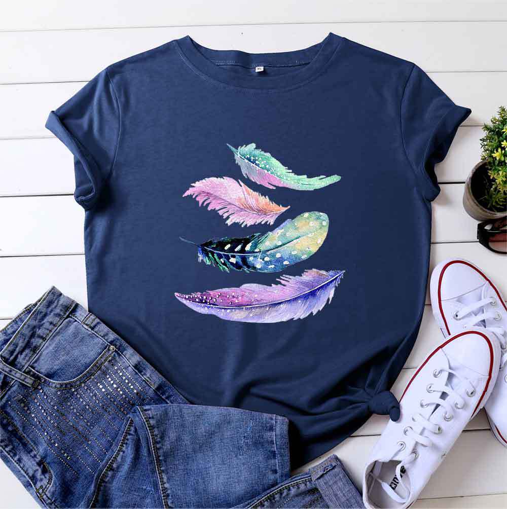American Color Feather Printed Cotton Short-sleeved T-shirt